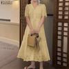 ZANZEA Women Elegant Crochet Patchwork Casual V-neck Short Sleeve Dress