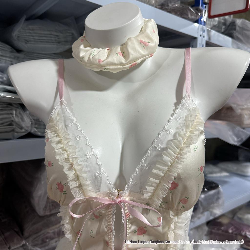 50970 Floral Mesh Nightgown with Bowknot and Removable Pads