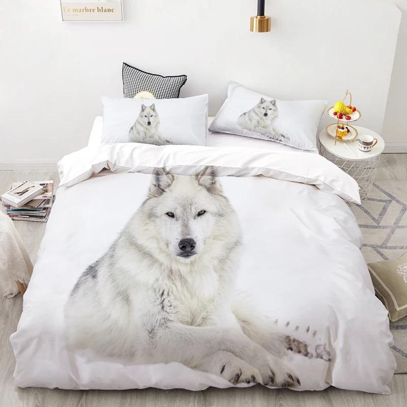3PCS Wolf Tiger Lion Animal Pattern Bedding Sets Home Bedclothes Super King Cover Pillowcase Comforter Polyester Bedding Set