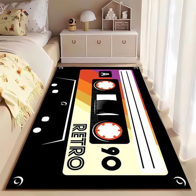 Retro Cassette Tape Design Rug Non-slip Rug Suitable for Living Room and Bedroom Sofas.