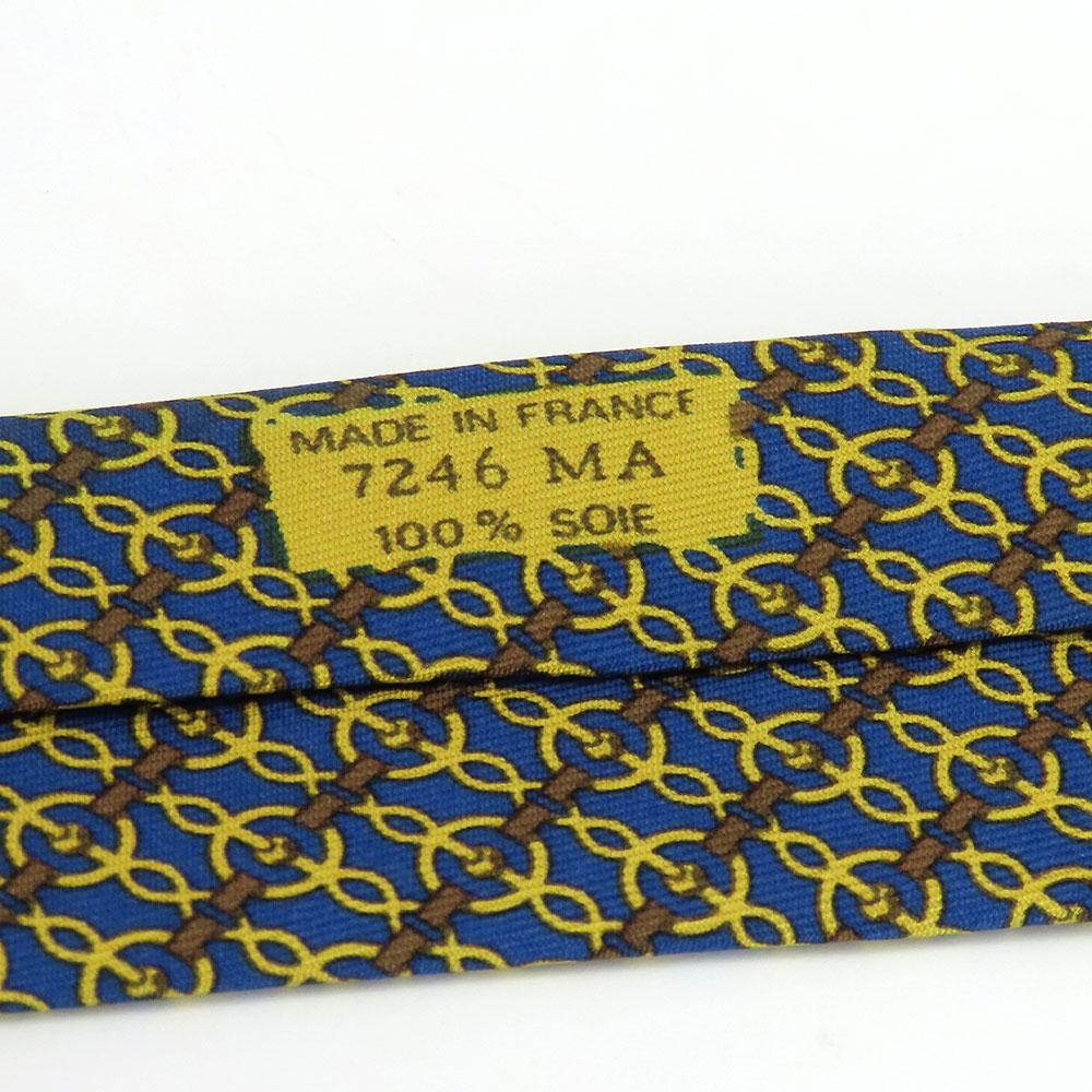 Used HERMES Tie Silk Navy Yellow Business