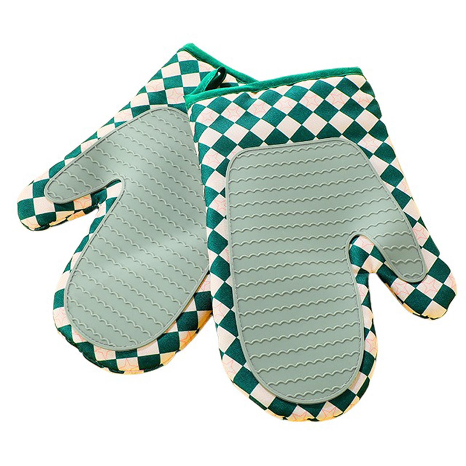 

1 Pair Silicone Oven Mitts,Thickened Heat-Resistant Heat-Insulating Microwave Gloves,Prevent Burns Outdoor Barbecue,For Kitchen зелений