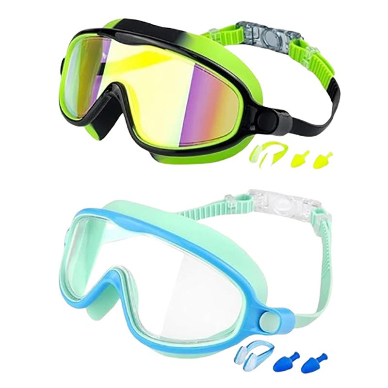 2 Pack Kids Swim Goggles For 3-15 Uv Protection Anti-Fog Pool Water Swimming Goggles For Boys Girls Youth Toddler