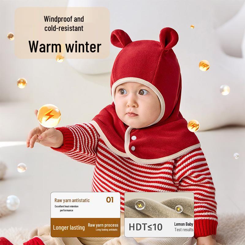 Thick Fleece-Lined Baby Hat with Ear and Neck Protection for Boys and Girls - Windproof for Autumn and Winter