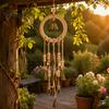 Natural Log Beads Hanging Ornament Vintage Metal Wind Chimes with Bells And Wishing Bottle, Rustic Witch Small for Windows Wood Ring, Bohemian