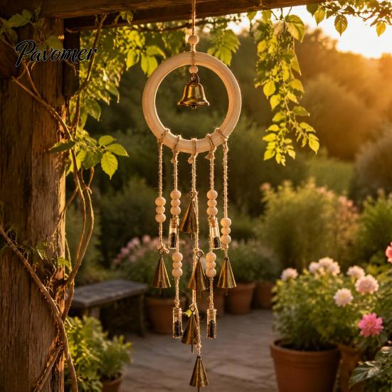 Natural Log Beads Hanging Ornament Vintage Metal Wind Chimes with Bells And Wishing Bottle, Rustic Witch Small for Windows Wood Ring, Bohemian