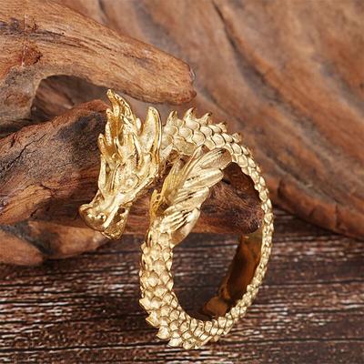 Vintage Punk Men's Ring Stainless Steel Mighty Dragon Charm Finger Rings Personalized Gold Color Trendy Cocktail Jewelry