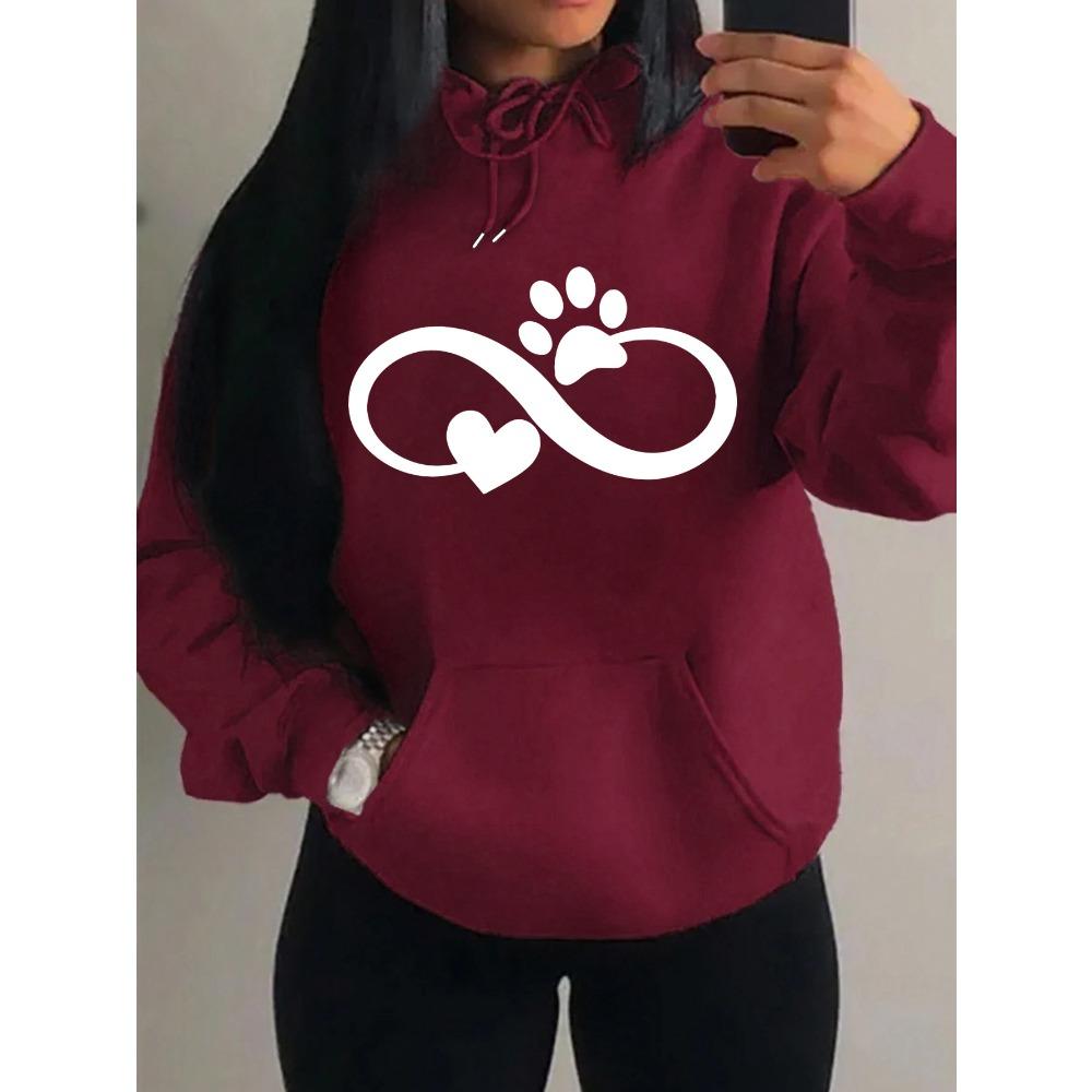 Creative Cat Palm And Love Creative Design Heart Pattern Hoodies Women Fashion Casual Hoody Streetwear Loose