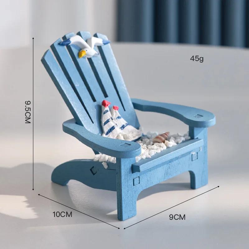 Mediterranean Blue Mini Wood Beach Chair Figurines for Garden Dollhouse Desktop Beach Decor  Desk Decoration Room Decor