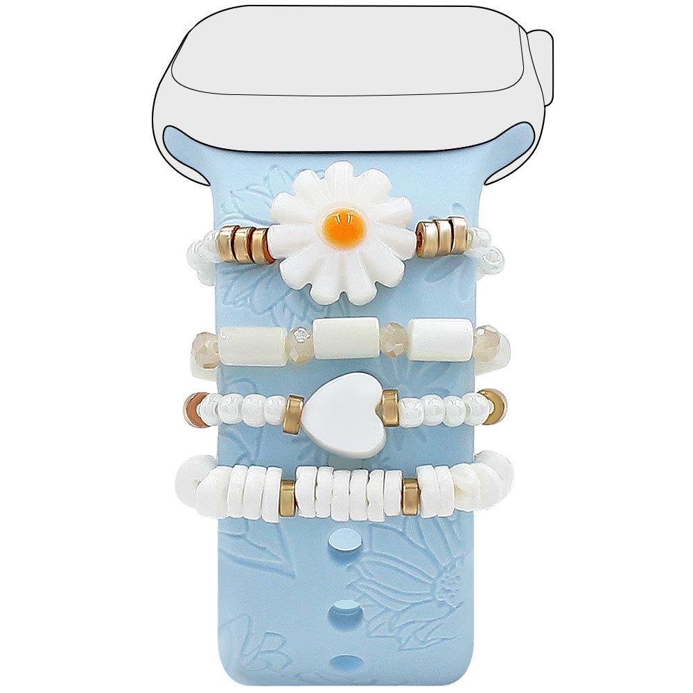 4pcs Flowers Beads Strap Decorative Ring Shells Beads Strap Accessories for Apple Watch Band Women