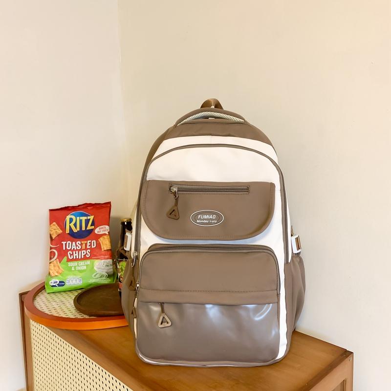 College Style Backpack Student Block Color Campus Schoolbag Female High School Students Large Capacity Backpack