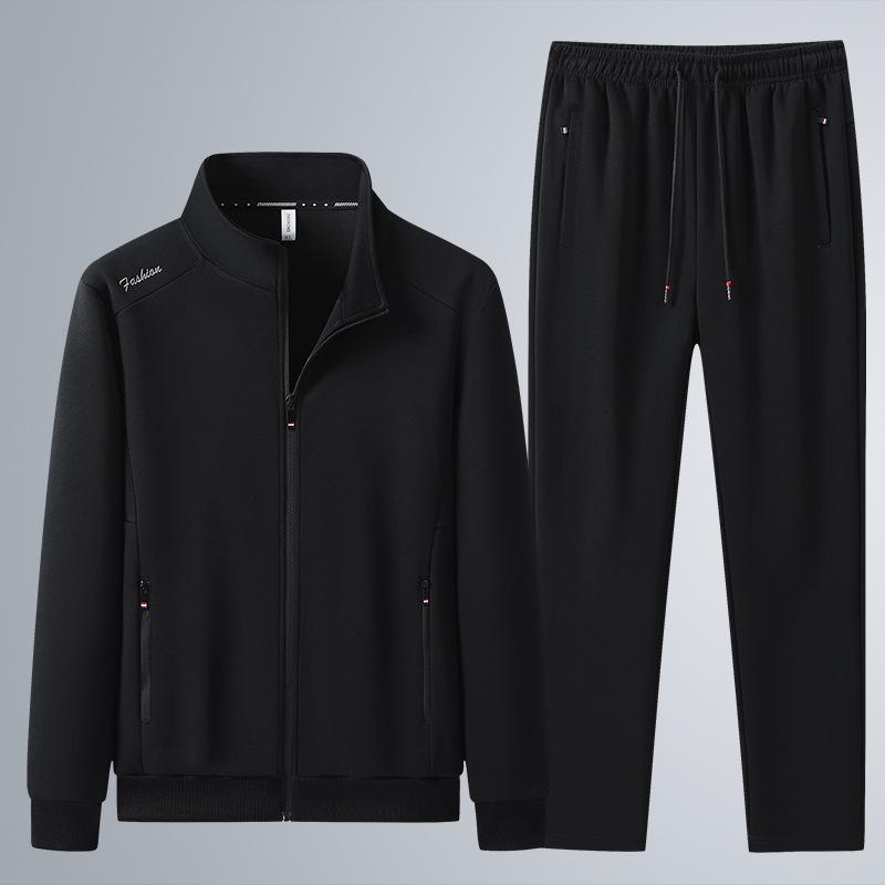 Men's Cotton Tracksuit: Spring/Autumn Stand Collar Sweatshirt & Cardigan, Casual Loose Fit, Middle-aged & Elderly Two-Piece Set