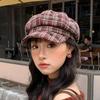 Retro Contrasting Color Plaid Berets For Women Japanese Personalized Versatile Show Face Small Literary Painter Hats