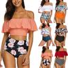 Zweiteiliges Badeanzug-Oberteil für Damen mit Rüschen und hoch tailliertem Bikini-Set