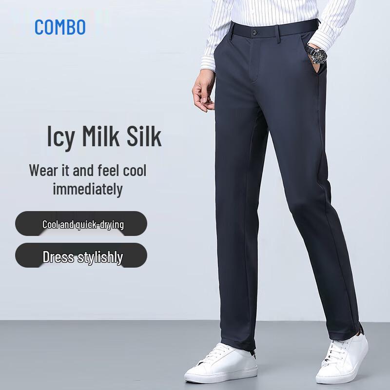 

Kangbo Men s Milk Silk Casual Business Straight-Leg Pants 40