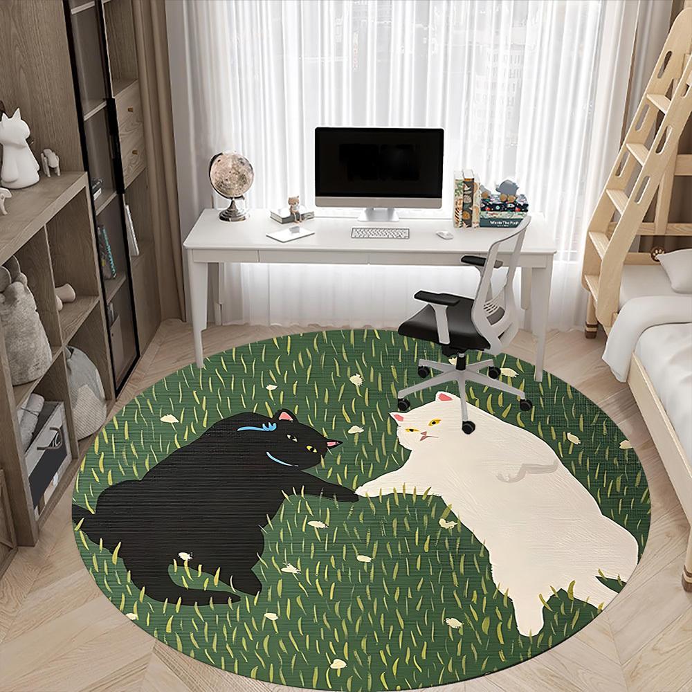 1pc Cats Friendship Office Round Area Rug, Under Office Chairs Bedroom Living Room Home Decor, Room Deco, Available In Various Sizes