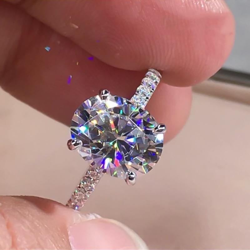 

Trendy Large Oval Engagement Party Wedding Ring Three-dimensional White Zircon Crystal Rings for Women Zircon Accessories 11