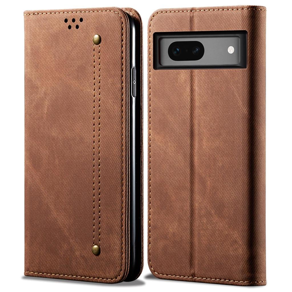 For Google Pixel 8a Case Jeans Cloth Texture Leather Phone Cover with Cash Card Holder