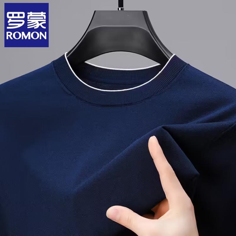 ROMON Men's Silk Blend Knit Crew Neck T-Shirt