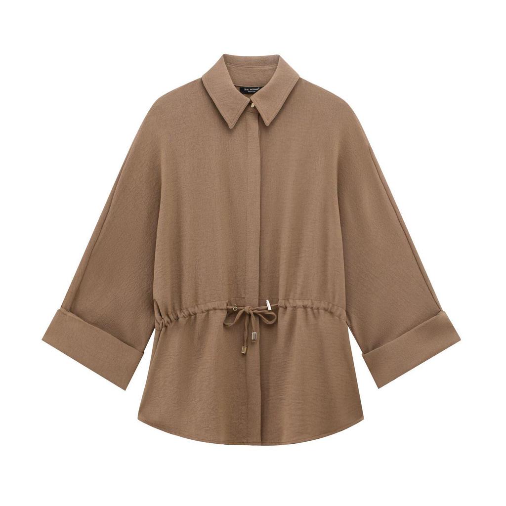 European & American Women's Drapey Lapel Shirt and Pants Set - Spring Casual Fashion