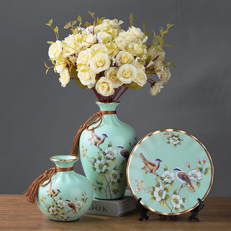 American-European Ceramic Vase Set: Elegant Three-Piece Home Decor for Living Room, Flower Arrangements, and Entryways