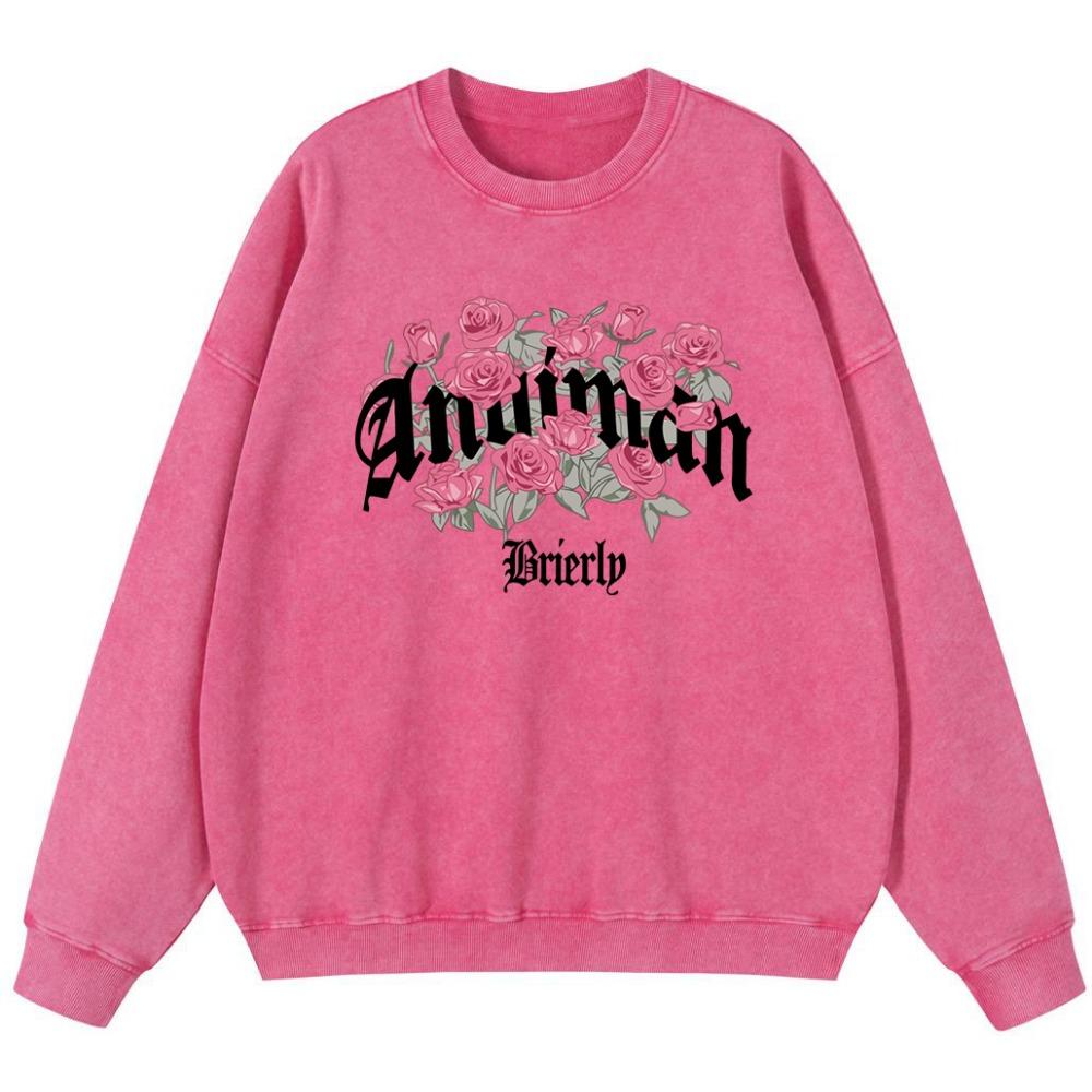 Anuiman With Flowers Women'S Vintage Washed Cotton Sweatshirt Autumn Casual Thin Style Fashion Hoodie