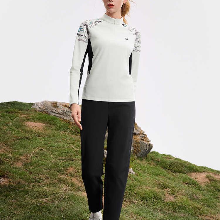 Fila Casual Stand Collar Half Zip Long Sleeve T-Shirt Women Tops Snow-White A11W517202FWT