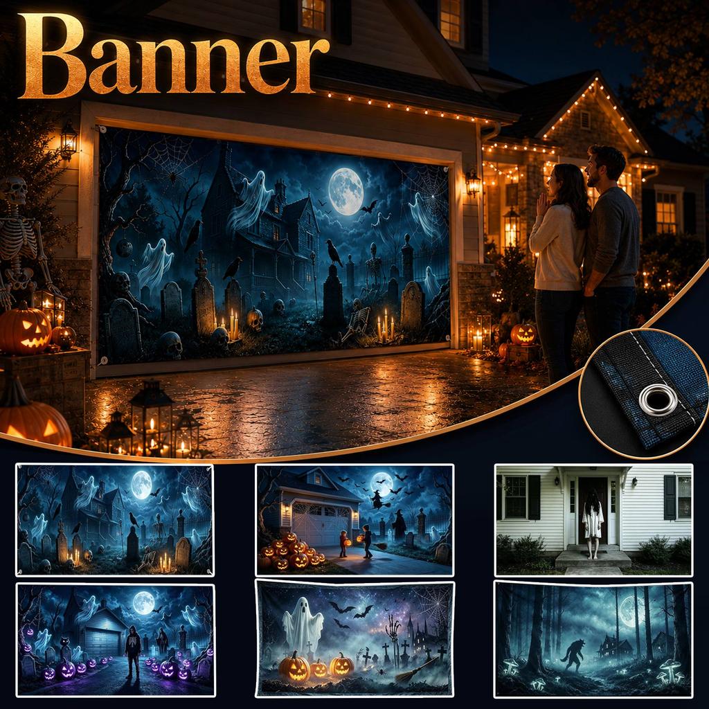 Halloween Haunted House Background Banner 90x180cm Ghost Skeleton Graveyard Scene Outdoor Indoor Decoration Prop
