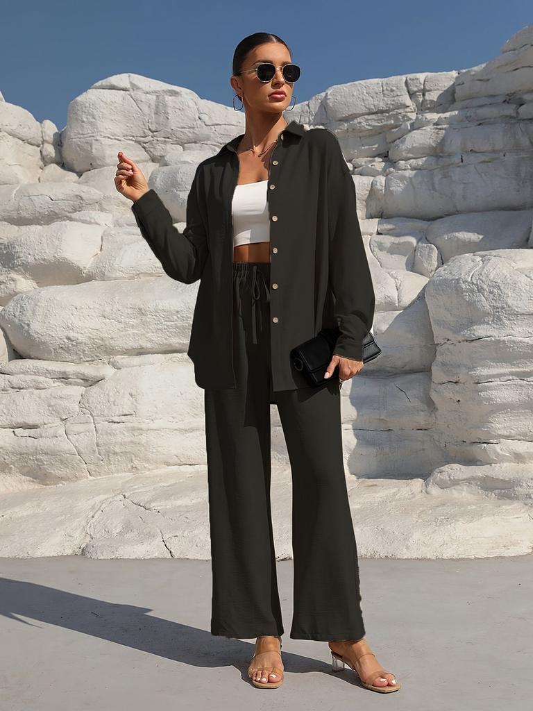 Modisches Frühjahrs-Freizeit-Oversize-Langarm-Strickjacken-Zweiteiler-Set für Damen, einfarbiges Outfit