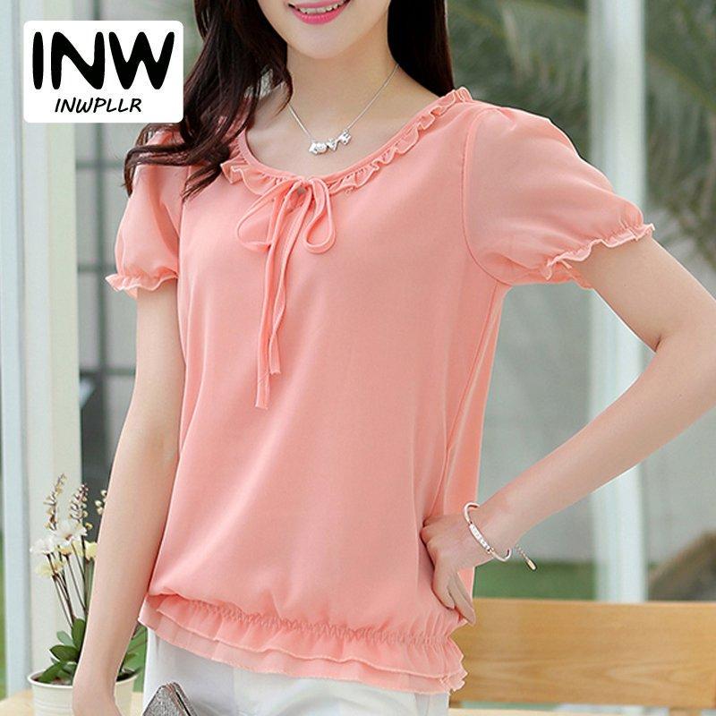 Short Sleeve Shirt Solid Chiffon Blouse 