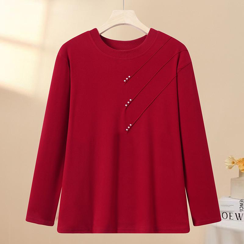 

Plus Size Fleece T-Shirt for Middle-Aged and Elderly Women - Warm, Loose, and Comfortable for Autumn and Winter 9XL червоний