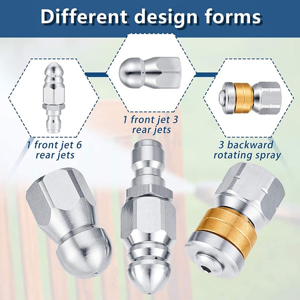 3 Pieces Kitchen Drain Washer Nozzles Sewer Hose Cleaning 1/4 Inch Stainless Steel Spray Nozzles Replacement Sprayers