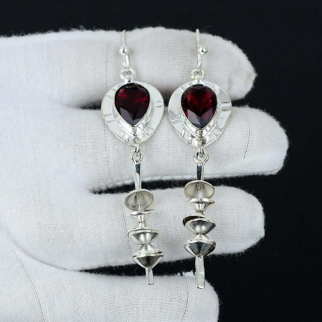 Red Garnet Gemstone Earring, Garnet Silver Earring, Pear Gemstone Earring, 925 Sterling Silver Earring, Gemstone Earring, Meditation Earring