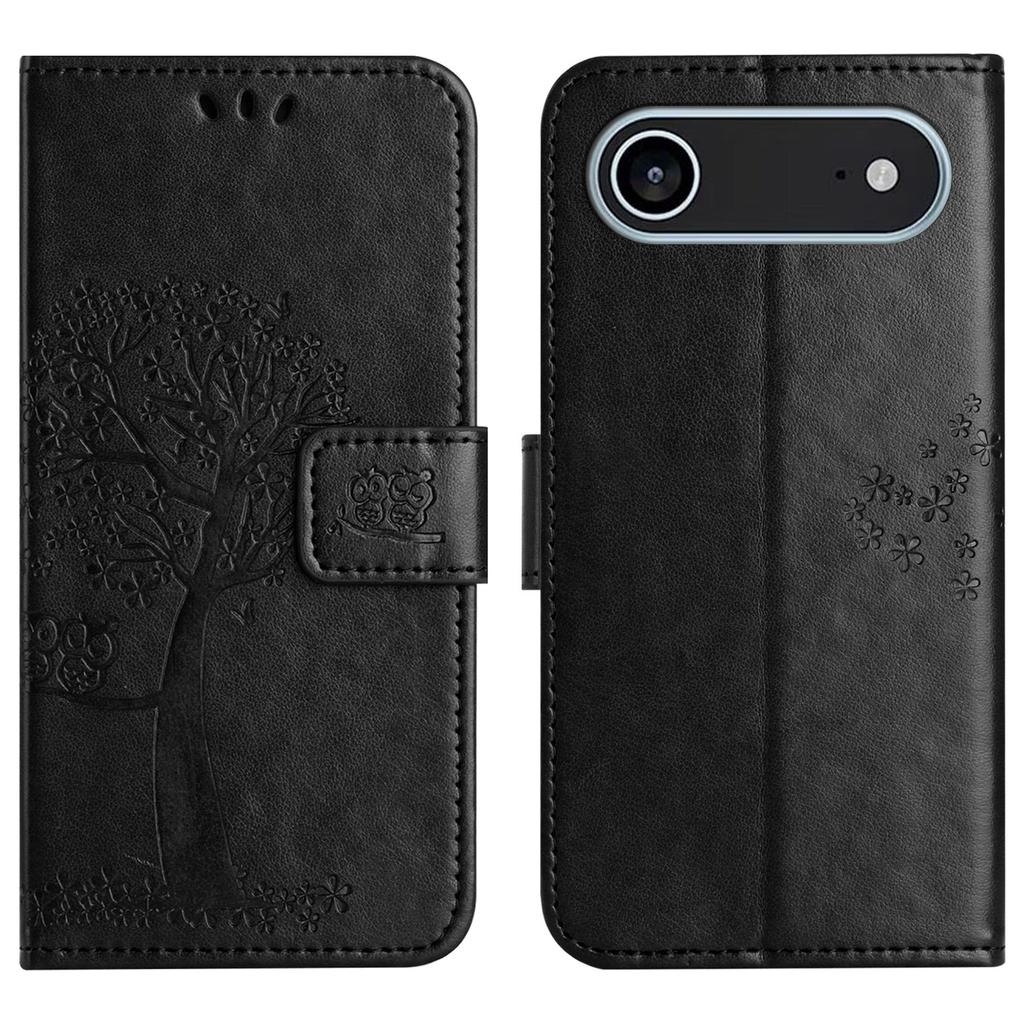 For iPhone 17 Air Case PU Leather Owl Tree Imprinted Wallet Phone Cover with Strap