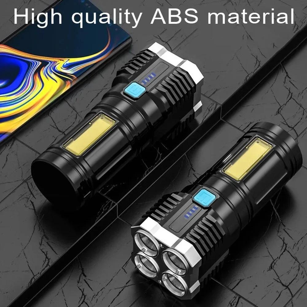 High Power 4-5 Core LED Flashlight Built-in Battery USB Rechargeable COB Working Light Outdoor Home Torch Camping Search Lantern