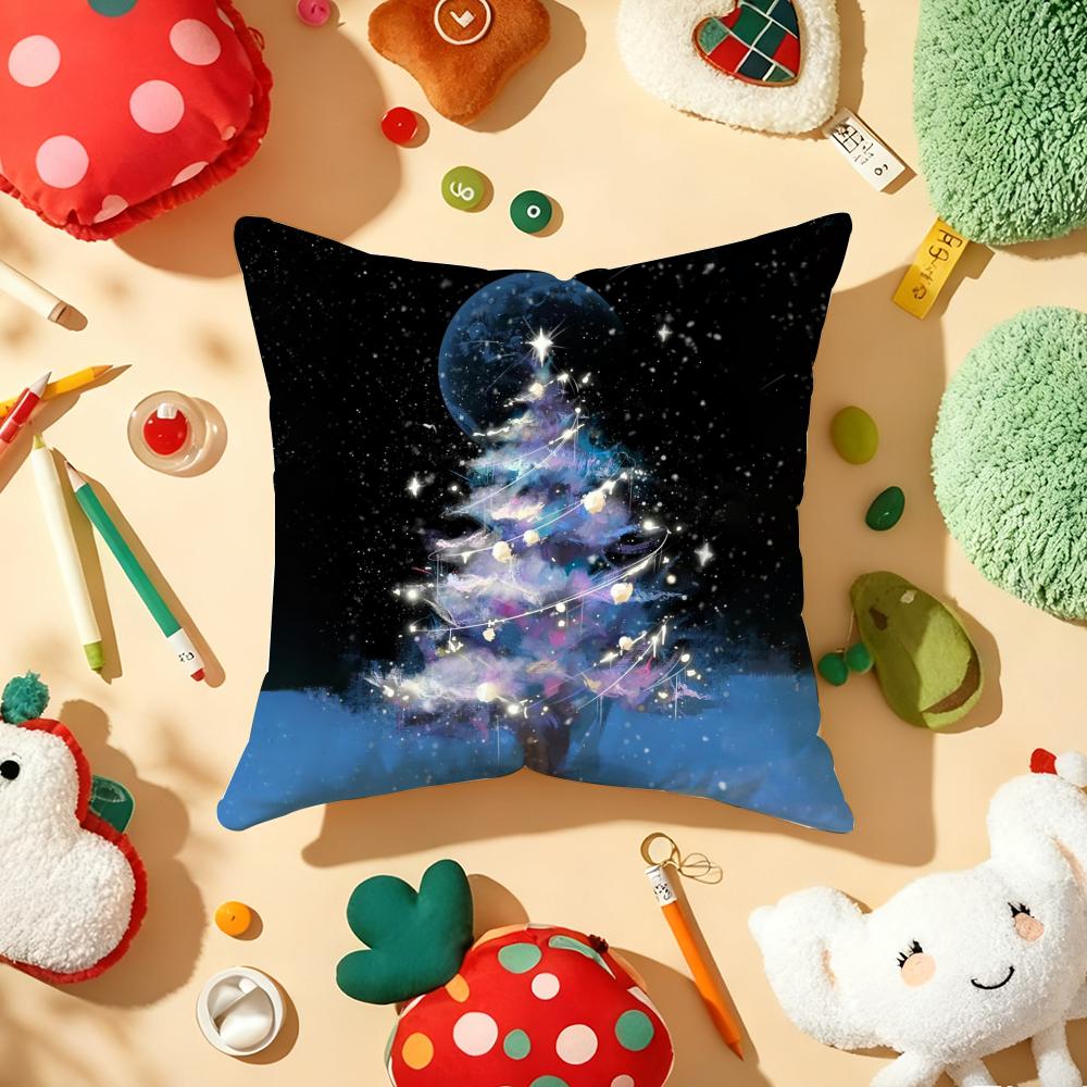 Merry Christmas Printed Pillow Case Plush Fabric Soft Double-Sided Printed Sofa Warm Winter Home Gift Cushion Cover