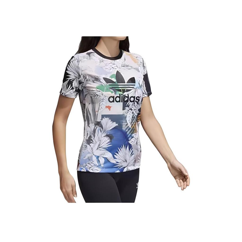 Adidas Originals Blumendruck Rundhals Kurzarm T-Shirt Damen Oberteile CY7370