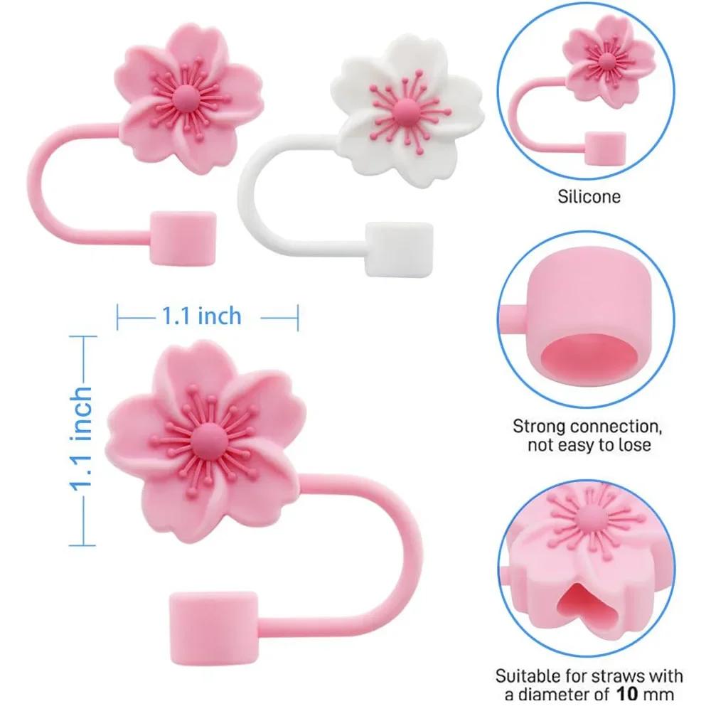 2/4pcs Straw Cover Cap for Stanley 10mm Reusable Straw Tips Lids Flowers Tip Covers Cup Accessories,Silicone Straw Topper