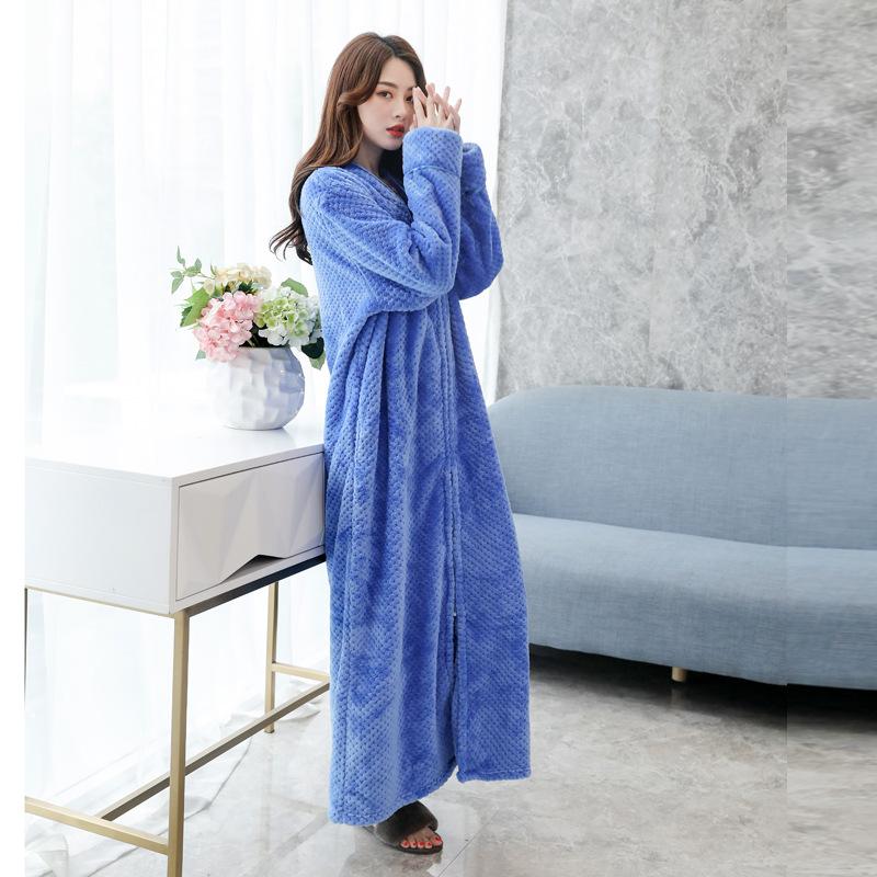 Herbst und Winter Superlanges Nachtkleid Damen Verdicktes Nachthemd Korallenvlies Bademantel Schlafanzug für Paare