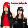 Hollow Out Bow Pearl Beanies Pearl Tassels Weave Cap Crochet Knitted Hat  Apparel Accessories