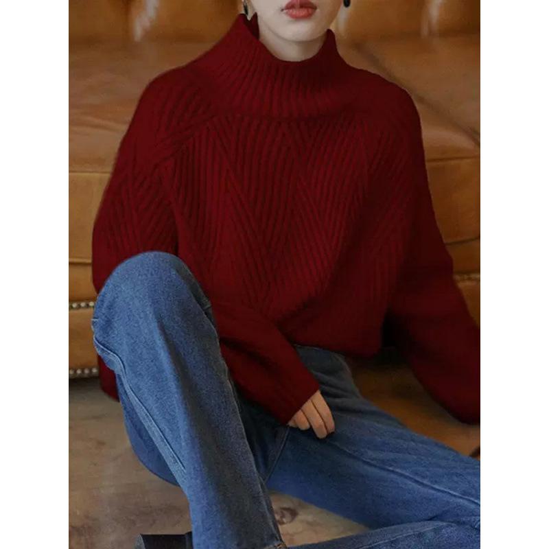 Women's Thick Knit High Neck Retro Sweater for Autumn and Winter.