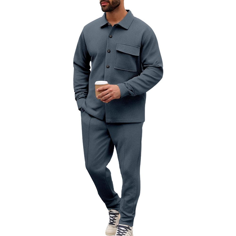 Men's Slim Fit Cardigan Jacket Single-breasted Pocket Long Sleeved Sportswear Elegant Two-Piece Set with Long Pants