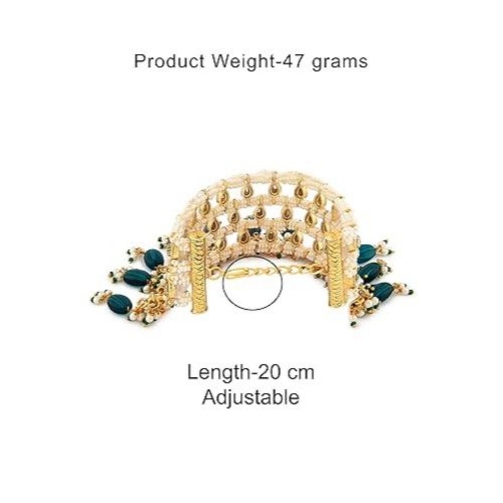 Green Beads Traditional Kundan & Pearls Bracelet For Women
