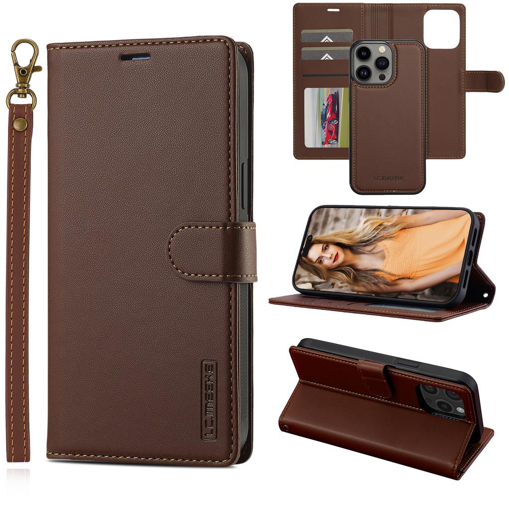 LC.IMEEKE L2 Series for iPhone 14 Pro Case PU Leather Wallet Detachable Magnetic Phone Cover