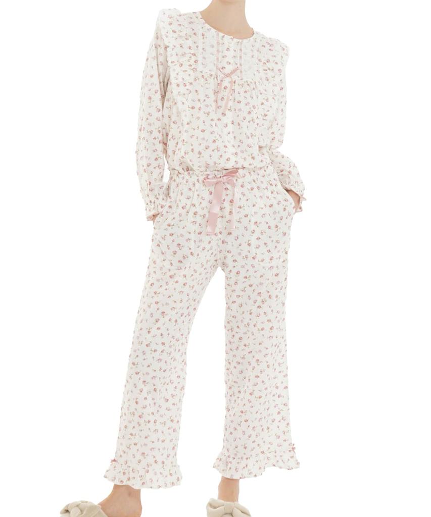 Narue Double Gauze Petite Rose Pajama Size White Women's Set, 50,