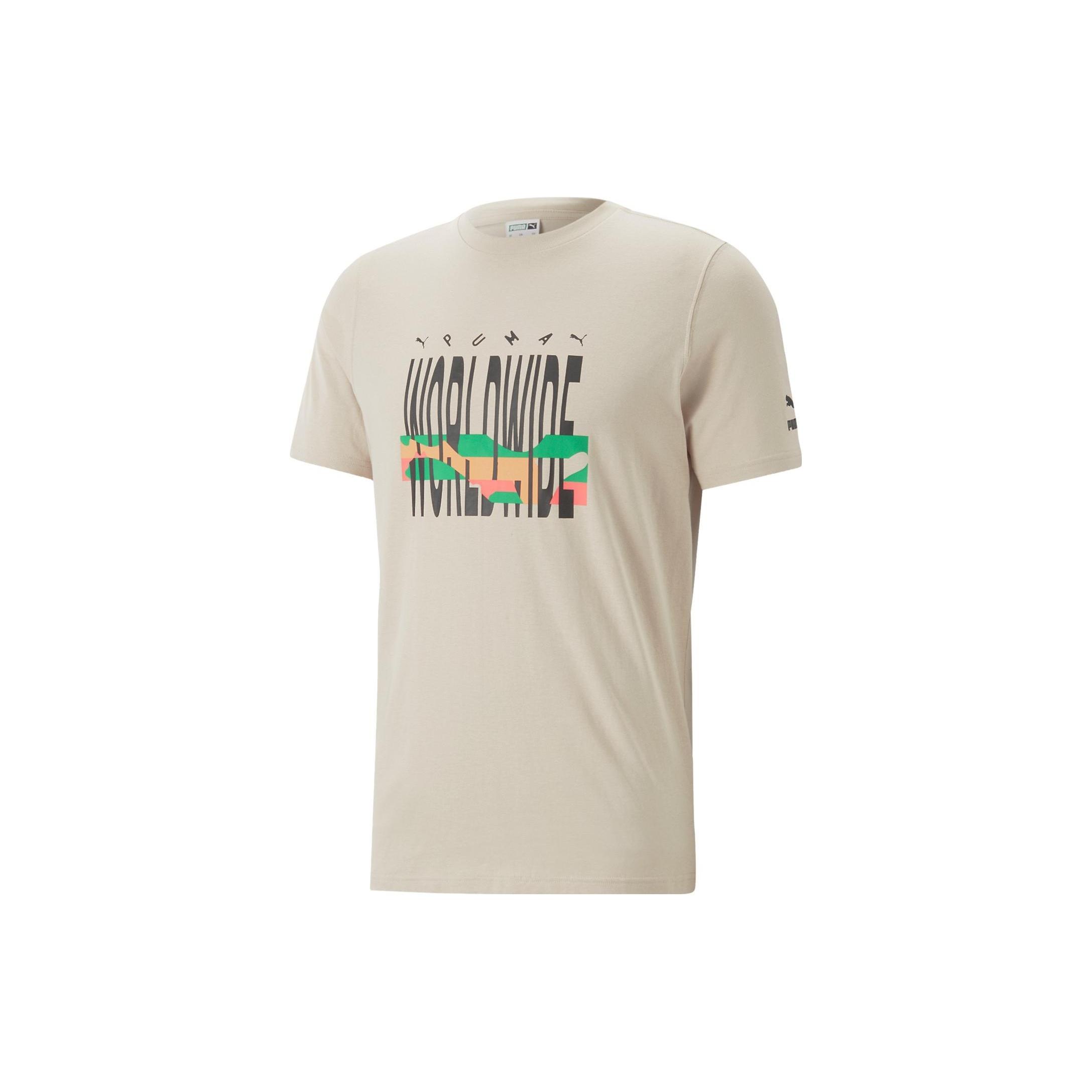 PUMA Worldwide Graphic T-Shirt Beige Black Men s 622572-47 L