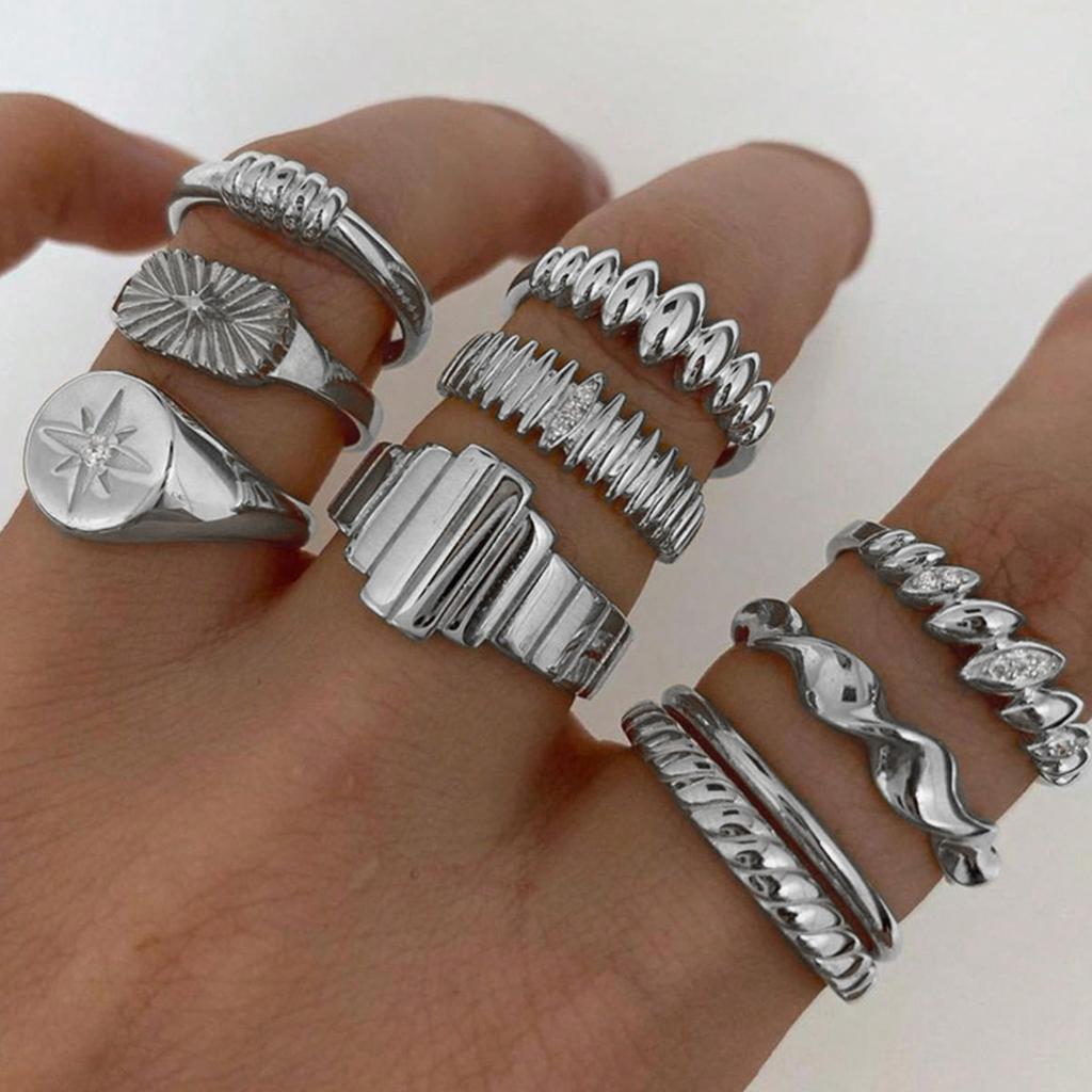 Finger Rings for Women Vintage Geometric Finger Rings Personality Band Stack Ring for Women Girls