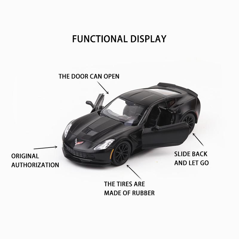 1:36 Chevrolet Corvette C7 Alloy Diecast Modely supersportovních modelů aut, simulační kovová karoserie vozidla se stahováním Dětské hračky
