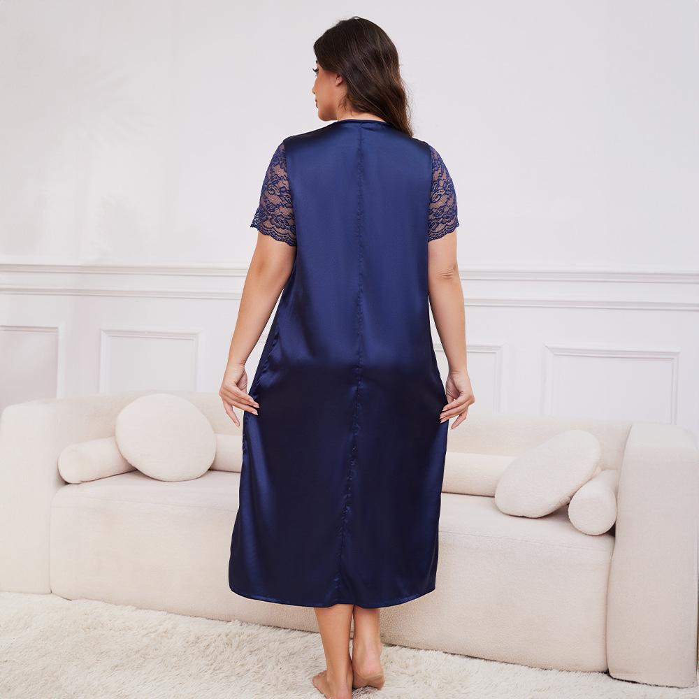 Women's Plus Size Ice Silk Short Sleeve Nightgown - Spring/Summer Home Wear