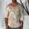 Yousheng Men Shirt Top Round Neck Long Sleeve Solid Color Design Soft Breathable Loose Fit Casual Sports Fitness Shirt Daily Wear